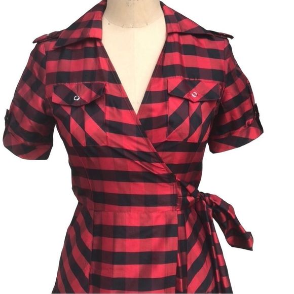 Diane Von Furstenburg Lumberjack Buffalo Check Silk Wrap Midi Dress - Picture 5 of 7